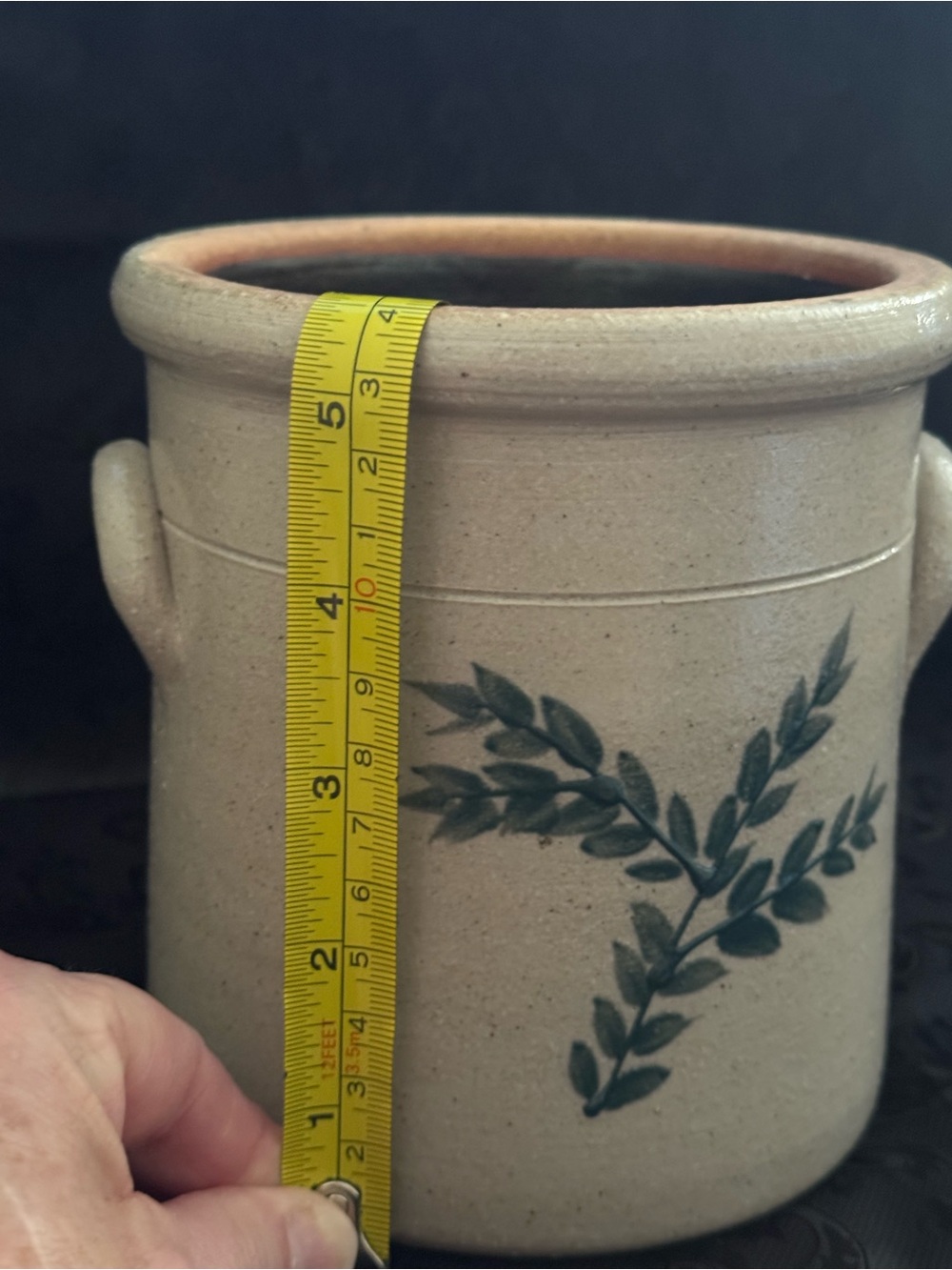 Salmon Falls Stoneware Cream Ceramic Crock with Green Fern Motif - Picture 3 of 9